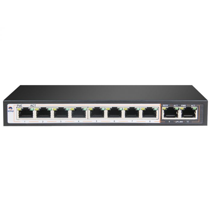 8 Port Fast Ethernet Switch with 8 AI PoE Ports and 2 GE Uplink SPS-8F2G