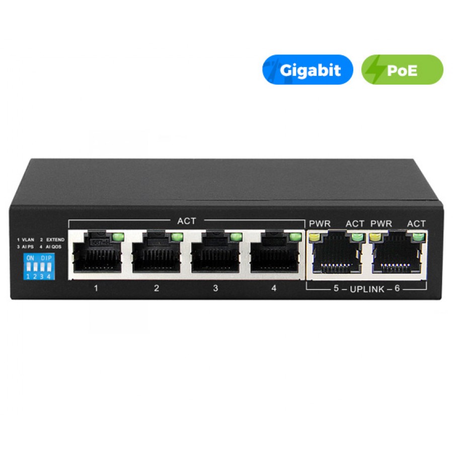 UltraLAN 4Port Gigabit Ethernet AI PoE Switch with 2GE Uplink